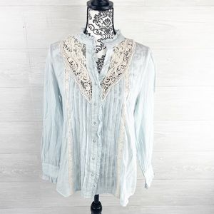 Sundance Cecilia Lace Ruffle Pintuck Button Down Top